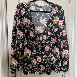 American Eagle Outfitters Floral Long Sleeve Top - Black and Pink